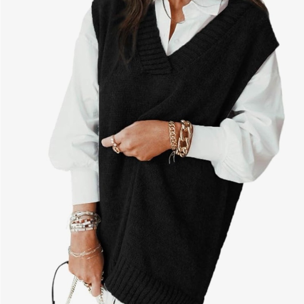 Black Oversized Sweater Vest Dark Academia Preppy Old Money Layering Size Medium